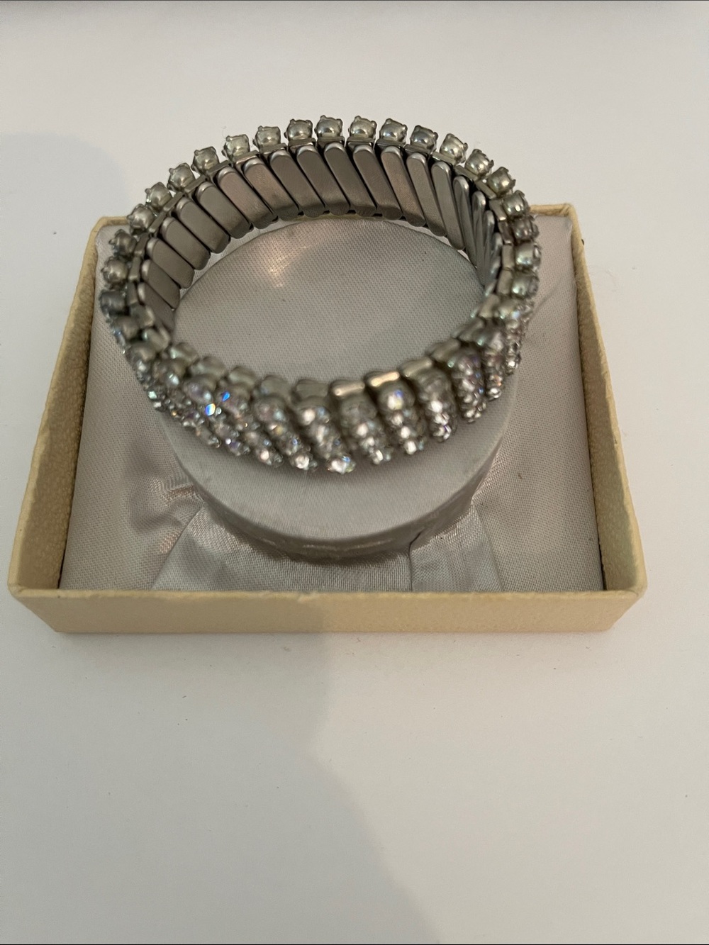 Crystal Stretch Bracelet - Silver Rhinestone Tennis Style Made in USA